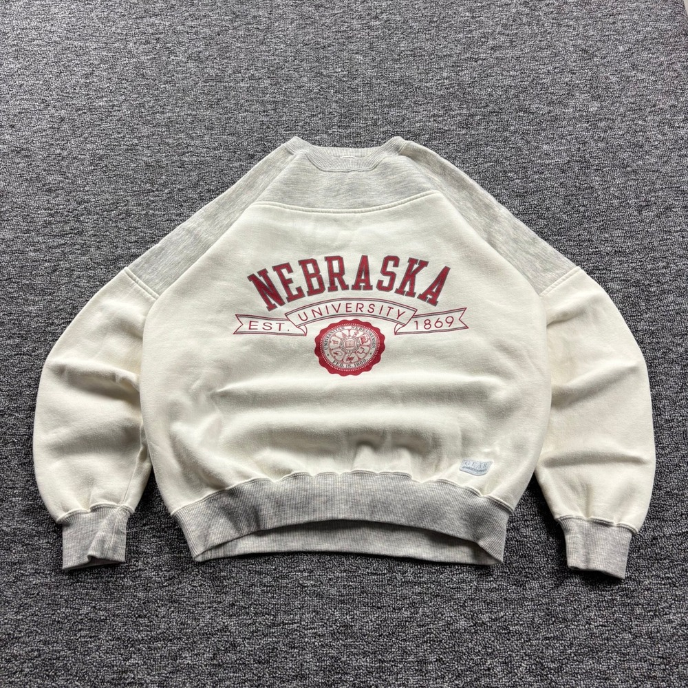 Vintage 1990s Gear For Sports Nebraska University Sweatshirt Cream Grey Mens Med